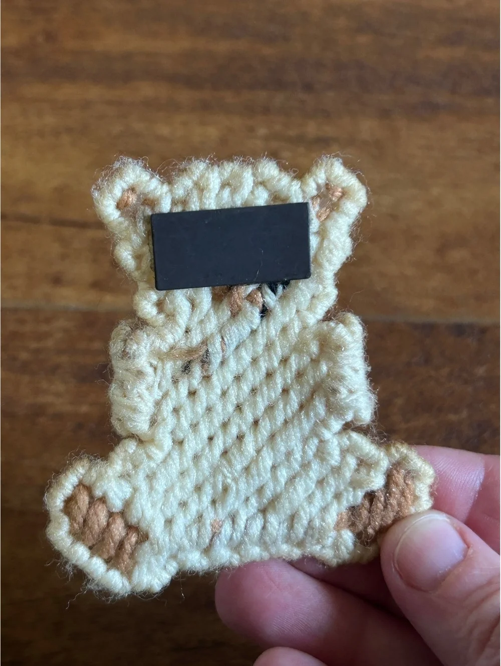 Handmade Crochet Teddy Bear Magnet Holding Red Heart